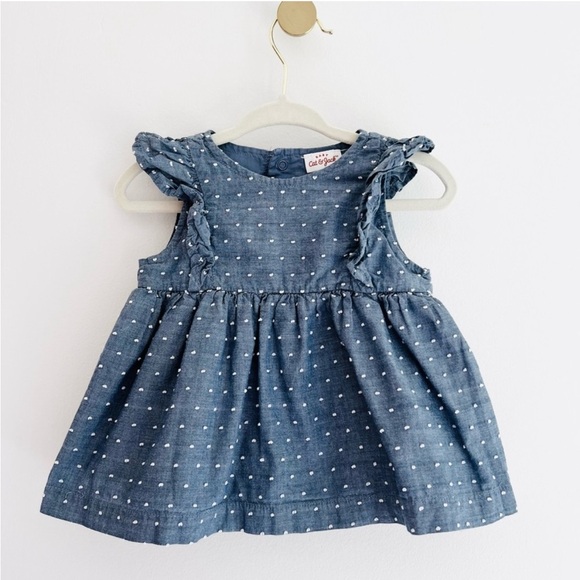 Cat & Jack Denim Blue Ruffle Sleeve Peplum Top w/ White Dots Baby Girl 6-9months - Picture 5 of 5